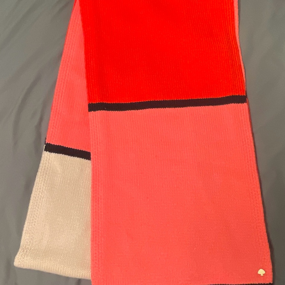 Kate Spade Red Tan Pink and Black Trim Knit Scarf